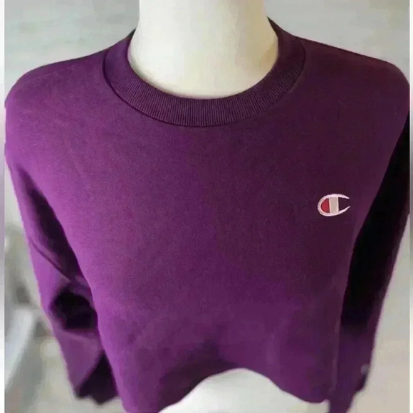 Champion reverse weave purple fleece cropped crewneck RELAXED sweatshirt size XS - Picture 7 of 12